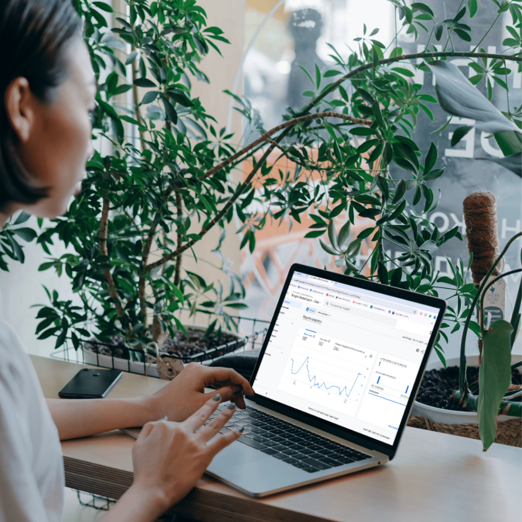 Person working on computer researching