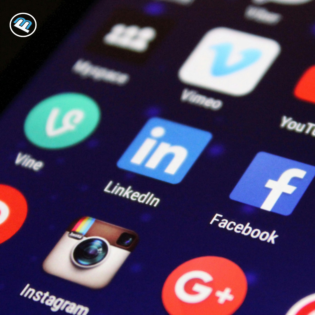 Phone screen with social media icons
