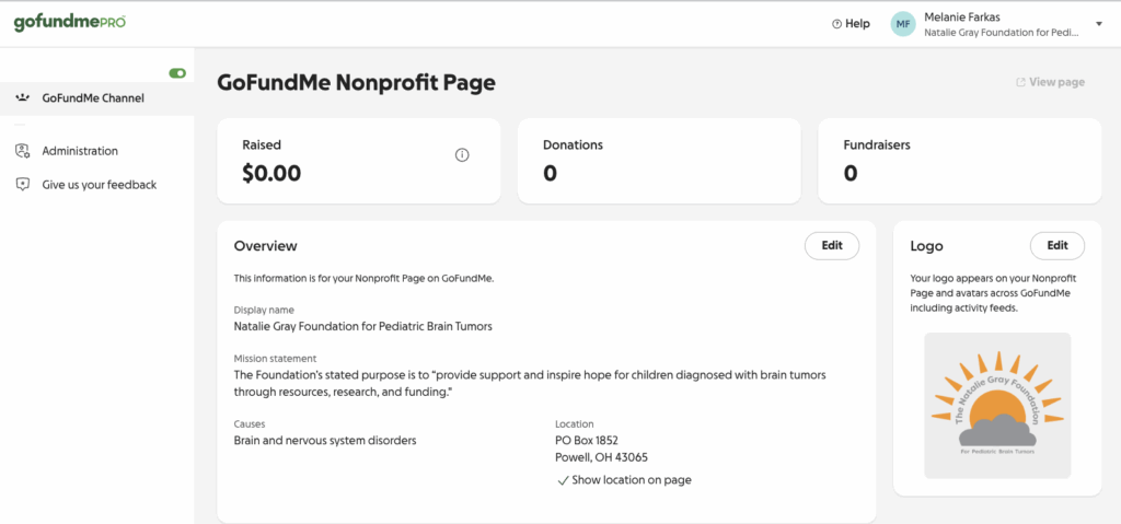 Screenshot of GoFundMe Pro platform